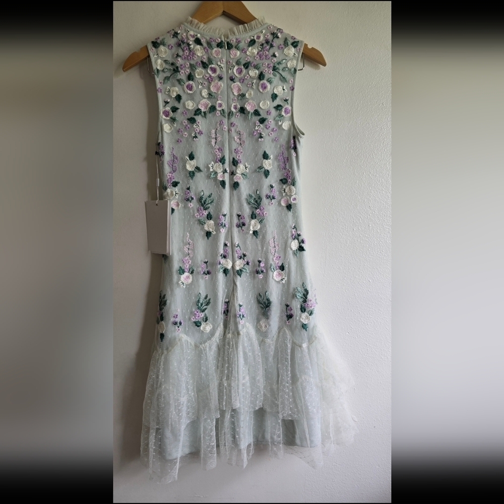 NEW! Mac Duggal, Floral Embroidered Dress in Sage (Mint)/Purple, Size 2 - Picture 2 of 8
